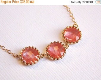 SALE Coral Necklace, Gold Filled, Peach, Grapefruit Pendant, Wedding Jewelry, Bridesmaid Jewelry, Gold Filled, Bridal Jewelry, Bridesmaid Gi