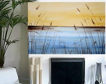 SALE ORIGINAL Abstract oil 3ft by 2ft Contemporary modern fine art abstract Florida Over Golden Marsh painting by Nicolette Vaughan H