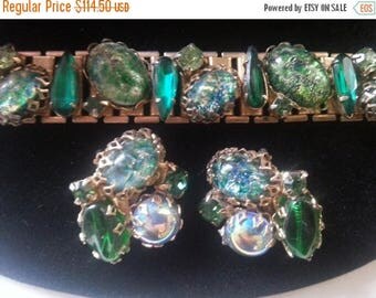 Now On Sale Vintage Chunky Rhinestone Bracelet Earring Set Headlight Huge Stones 1950's Collectible Jewelry High End Quality