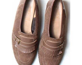 Vintage 60s Mannish Mocassin Loafers Flat Shoes UK 7 US 9.5 EU 41