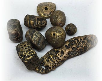 8 Handmade Rustic Artisan Ceramic Beads plus Dangle...Jewelry, Mixed Media