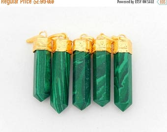 10% off Labor Day Malachite Pendant with Gold Plated Bail-- Pencil Point Pendant (S34B16b-01)
