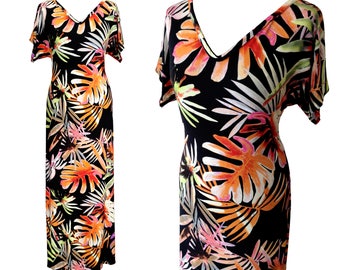 Floral Maxi dress, Plus Size Maxi Dress, Dress With Sleeves, Cotton Dress, Summer Dress, V Neck Dress, Tropical Dress, Designers Dress