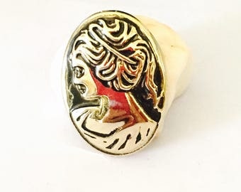 Large Vintage Cameo Brooch, solid Gold Tone, Clearance Sale , Item No. B021