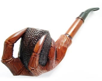 Tobacco Smoking Pipe "EAGLE CLAWS" Churchwarden for Pipe Smokers and Tamper Tools, Long Pear Wood Wooden Pipes, Handcrafted - Exclusive