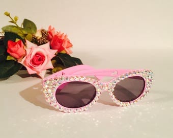 Little girl crystal sunglasses,baby sunglasses,blinged out sunglasses,girl sunglasses,rhinestone sunglasses,pink,clear ab crystals.