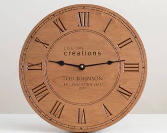 Custom Engraved Wood Clock with Logo: Custom Wood Clock, Employee Recognition, Employee Gift, Donor Gift, Employee Award, SHIPS FAST