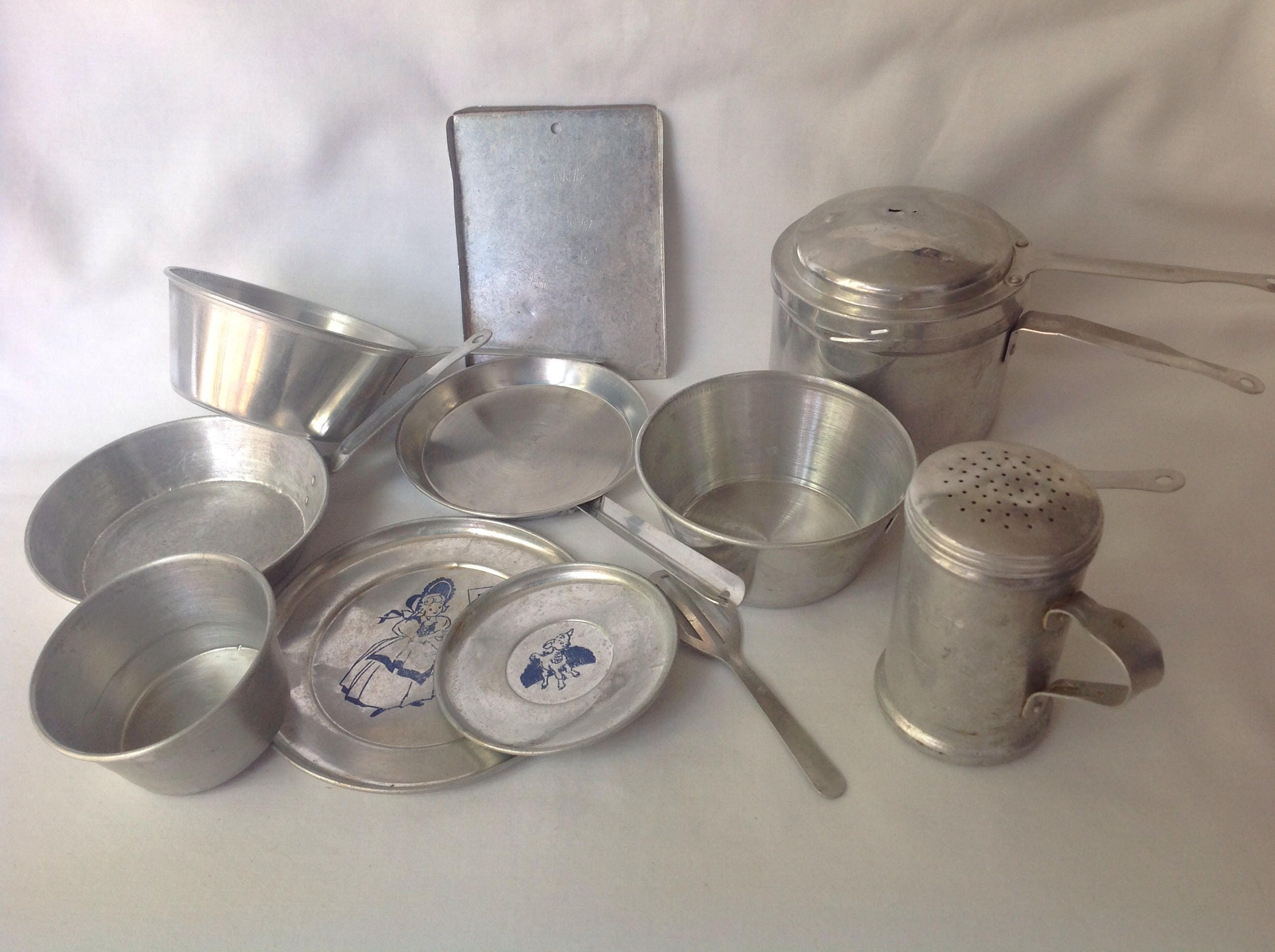 Childrens Vintage Aluminum Pots and Pans Vintage Aluminum Toy