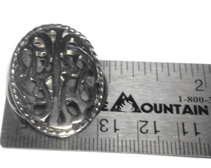Filigree scarf clip, monogram style oval clip ring, silver tone, scarf slide take control of your scarf! vintage