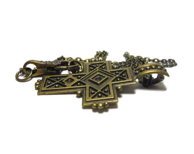 FREE SHIPPING Cross pendant handmade, antiqued bronze cross, medieval cross pendant, unisex cross pendant, antiqued bronze chain hinged bail
