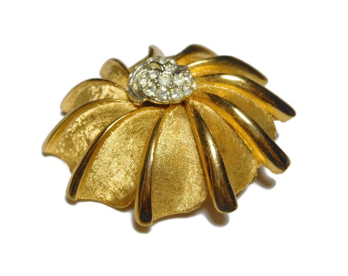 FREE SHIPPING BSK Nautilus Dome Brooch, Gold Pave Clear Rhinestone Center, matte & shiny gold finish, large pin