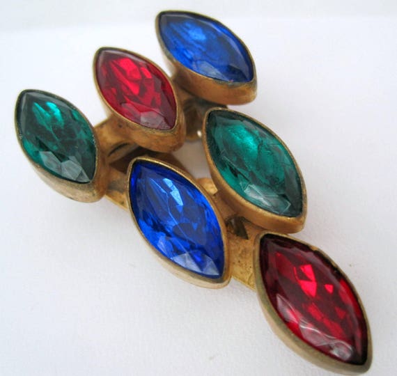 Multicolor Rhinestone Dress Clip, Vintage Art Deco - 40's Collectible