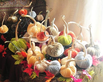 Velvet Pumpkins Real Stems Velvet Acorns Real Caps Thanksgiving Table Centerpiece Fall Wedding Gift for Mom Autumn Home Decor Plush Pumpkins