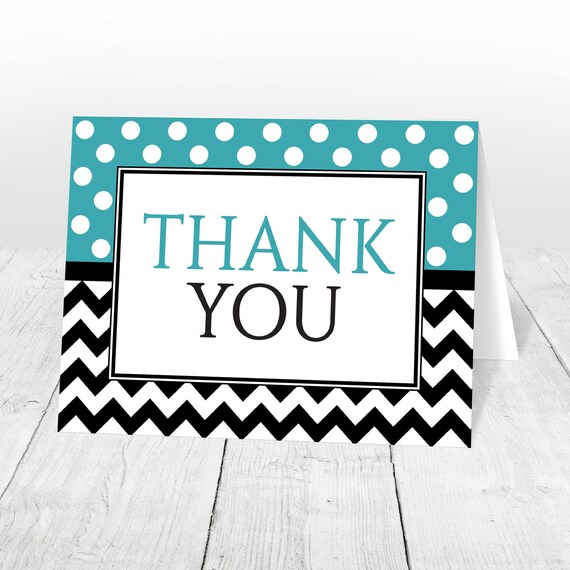 Polka Dot Thank You Cards - Turquoise Polka Dot and Chevron - Modern Trendy Pattern Printed Thank You Cards Il_570xn