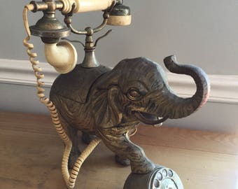 Unique Vintage Brass Elephant Rotary Phone