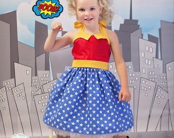 Wonder Woman Inspired Super Hero Dress, Co-play, Comic-Con, School Play, Custom Costume, Birthday, Dress-up, Children sizes,