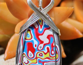Fordite Pendant, Fordite Jewelry, Argentium Sterling Silver, Wire Wrapped Pendant, Handmade Rainbow Jewelry, Necklace, Free Shipping USA