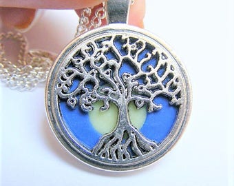 Tree of Life Necklace, Glow in the Dark Jewelry, Tree of Life Pendant, Fluorescent Jewelry, Tree Necklace, Buddha Jewelry, Family Pendant