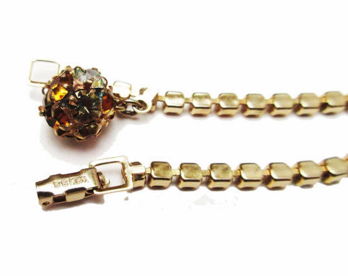 Weiss Rhinestone Bracelet - Tennis Bracelet - Amber crystal - Gold metal - with ball charm