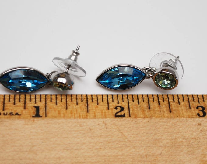 Givenchy Blue Green Rhinestone earrings - dangle crystal - pierced earrings