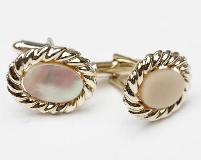 Mother of Pearl cuff links - light gold metal - MOP Oval cufflinks