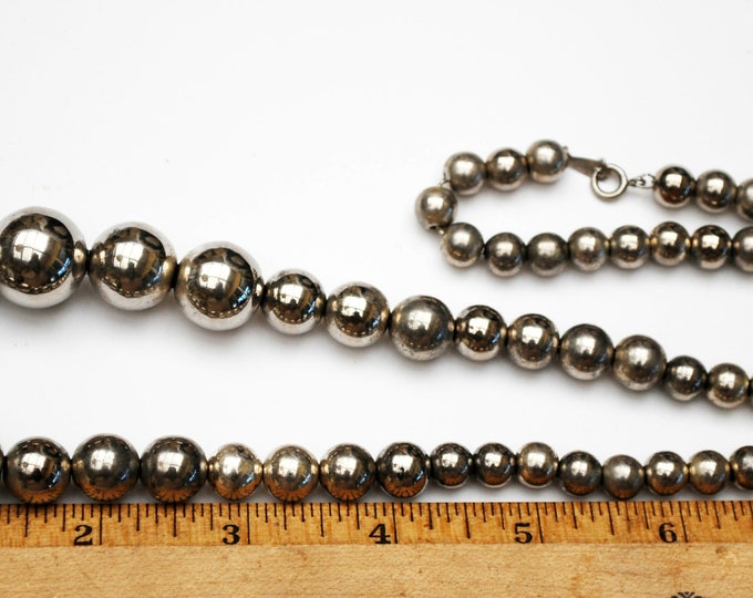 Large Graduated Silver Ball Bead Necklace - silver chain - 25 inches - boho chunky - silver plated beads