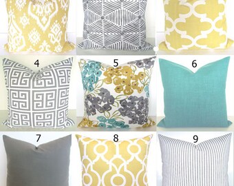 Turquoise PILLOWS Teal Decorative Pillow Covers Gray Pillows Gold Yellow Throw Pillow Covers 16 18 20x20 Sizes Mint Grey Floral Home Decor