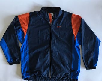 Vintage NIKE Windbreaker Mens Large Black Orange Blue Packable Pocket Zip Up Retro 90's White Tag