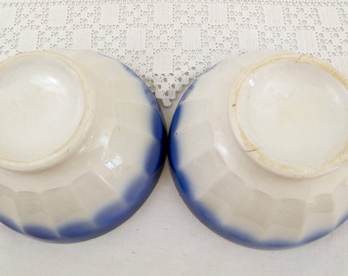 2 Antique Large Blue and White Coffee Bowls with Scalloped Sides from France, French Farmhouse Ceramic Café au Lait Bowl, Country Latte Bowl 2 Antique Large Blue and White Coffee Bowls with Scalloped Sides from France, French Farmhouse Ceramic Café au Lait Bowl, Country Latte Bowl