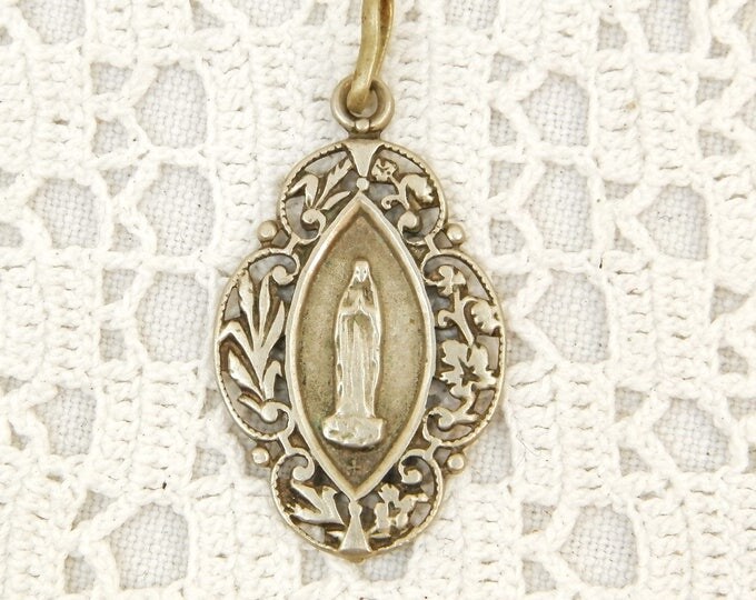 Antique Religious Medal "Notre Dame de Lourdes" Virgin Mary / Our Lady from France, French Religious Pendant Jewelry, Saints Medal, Religion