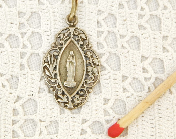 Antique Religious Medal "Notre Dame de Lourdes" Virgin Mary / Our Lady from France, French Religious Pendant Jewelry, Saints Medal, Religion