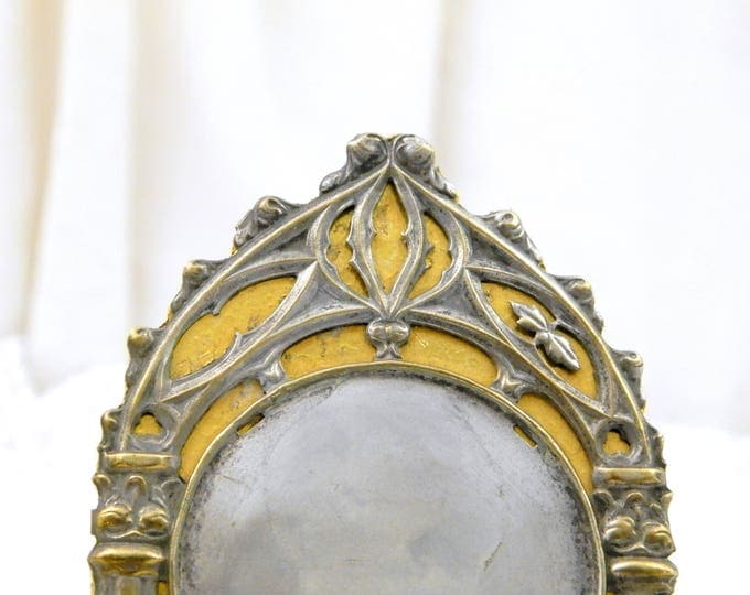 Antique French Gothic Style Silver and Gold Plated Picture Mount, Victorian Free Standing Picture Frame from France, Brocante Home Interior