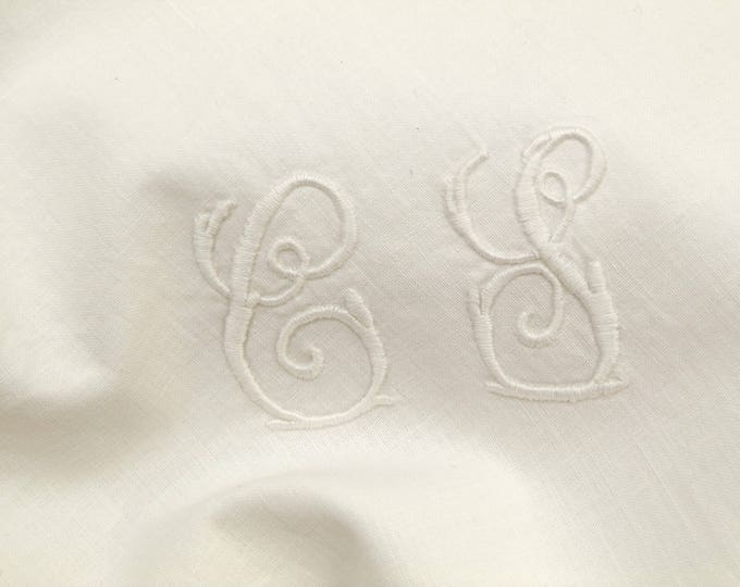 Antique French Excellent Condition White Cotton Hand Embroidery and Crochet Pillow Case with Monogram CJ Initials, Linen Cushion Case