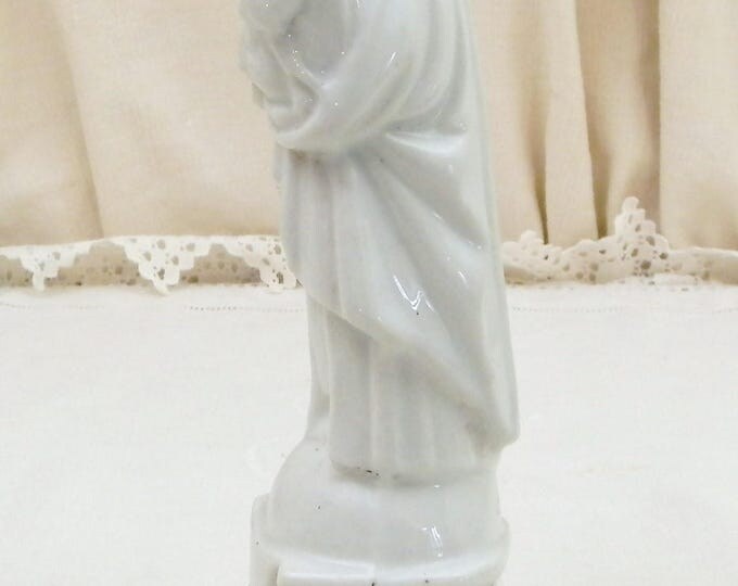 Antique French Bone China Madonna Statue White Glaze, Religious Porcelain de Paris Mother and Child Statue Made in France, Virgin Mary