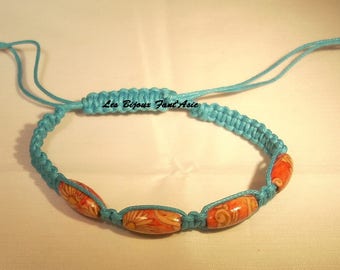 Adjustable wooden beads and turquoise macrame bracelet