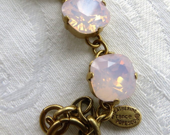 Catherine Popesco Crystal Bracelet, Matte Gold, Faceted Pink Swarovski Crystal Stones, Made in France