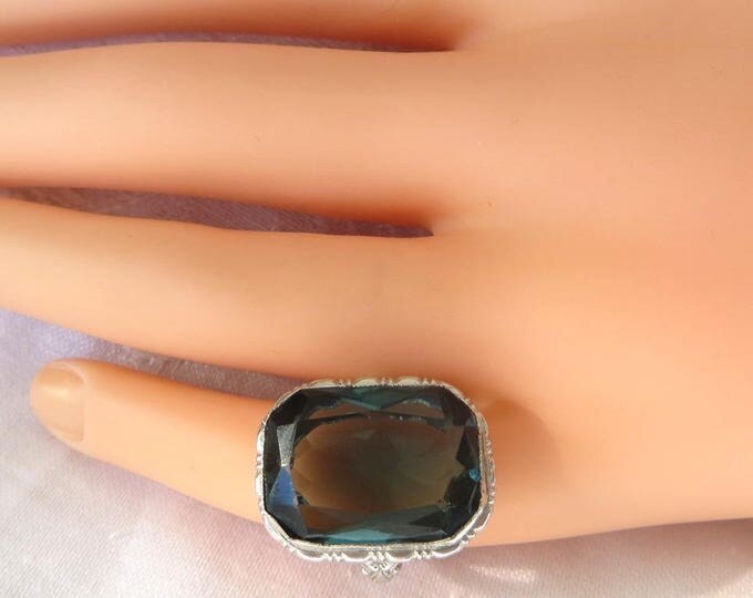 Sterling Spinel Ring, Blue Faceted Stone, Vintage Sterling Silver Ring, Size 3.75