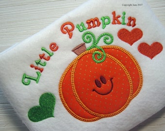 Embroidery design, Little Pumpkin Applique, 2 sizes, nursery, child design, new baby, autumn, fall, thanksgiving