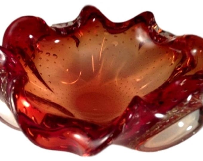 Murano Art Glass Bowl, Bullicante Sommerso, Reddish Brown Color, Mid Century Vntage