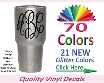 Yeti Monogram Cup, Vinyl Monogram Decal for Yeti, Yeti Tumbler Monogram, Yeti Decal Monograms Stickers, Monogram Yeti DECAL ONLY (01D)