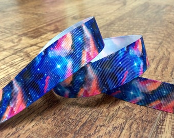 5 yards 7/8 galaxy ribbon. Galaxy ribbon, space ribbon, space hairbows, grosgrain ribbon, craft, crafting, sewing
