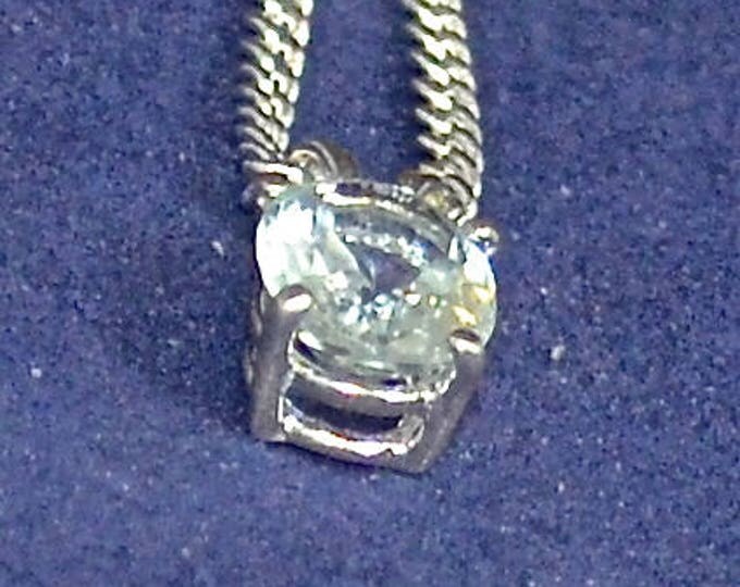 Aquamarine Pendant/Necklace, 9x7mm 0val, Natural, Set in Sterling Silver P719