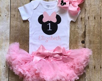 Minnie Mouse Birthday outfit, match your chucks. Birthday girl tutu and onesie Minnie and Mickey Ears.