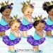 Princess Ballerina Purple Teal Turquoise Tutu Gold Crown Pearl Necklace | Vintage Baby Girl | 3 Skin Tones | Clipart Instant Download
