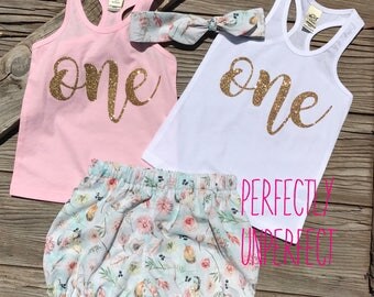 First birthday girl set 1st birthday girl outfit - gold glitter flower skull bloomer short tank top set, pink and gold, country, cow, chic