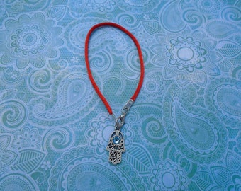 Kabbalah Red Silk String/Hand Charm/Light Blue Swarovski Flat Back