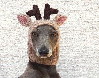 Reindeer Dog Hat - NEW DESIGN! / Reindeer Dog Snood / Christmas Dog Hat / Dog Hat / Hand Knit Dog Hat