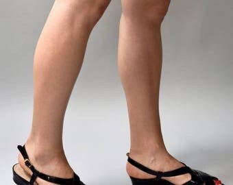 SHOP SALE 1980's black patent Salvatore Ferragamo criss cross wedge sandals • size 8