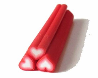 1 x red/white heart fimo cane