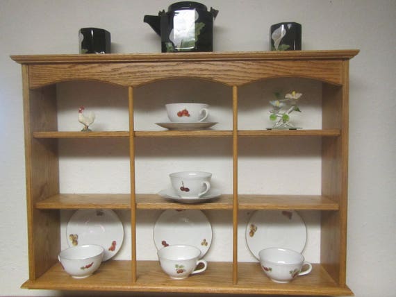 Oak Tea Cup and Saucer Wall Shelf or table top shelf Rack